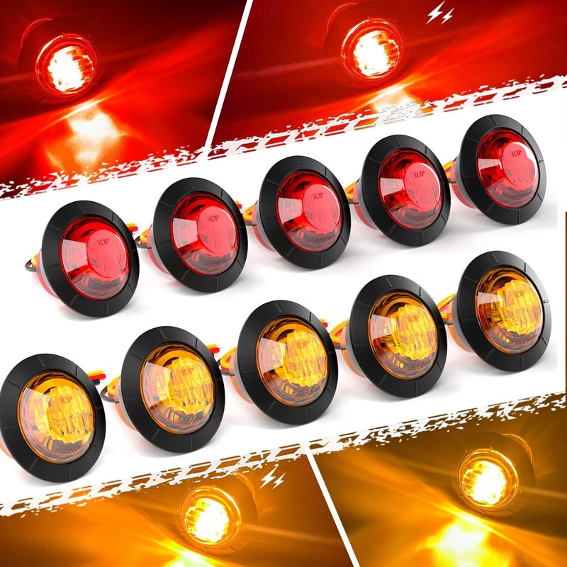 BJZ 3/4" Strobe+Marker Dual Function Trailer LED Side Clearance Tail Griller Flash Lights 12V Brake Stop Turn Signal Warning Waterproof for Trailer Truck Van RV ATV (5 Red, 5 Amber) - Image 1